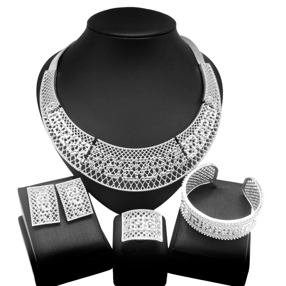 Zhuerrui Large Pendant Copper Alloy Glossy Jewelry Set Italy Gold Plated Jewelry Sets Necklace Women's  Set H00357
