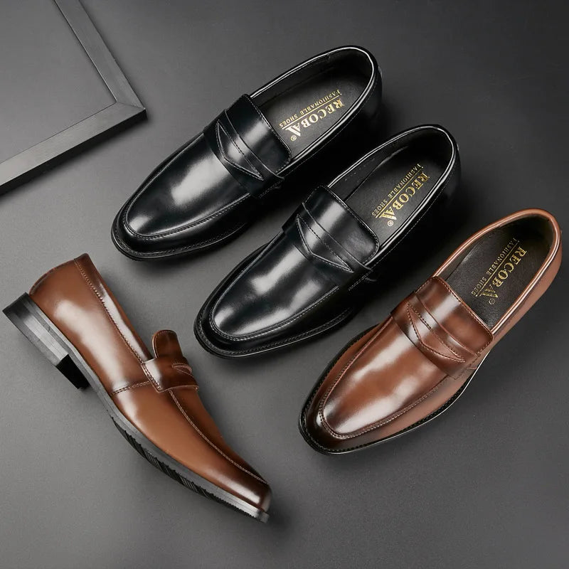 Men's Dress Shoes Comfortable Classic Genuine Leather Retro Shoes Anti-Slip for Spring Winter Business Casual Wear