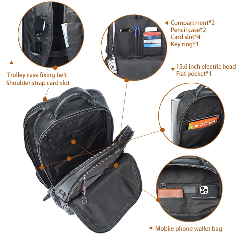 Fashion Designer Luxury High Quality Men's Travel Business Computer Notebook Backpack Waterproof Leather Backpack School Bag