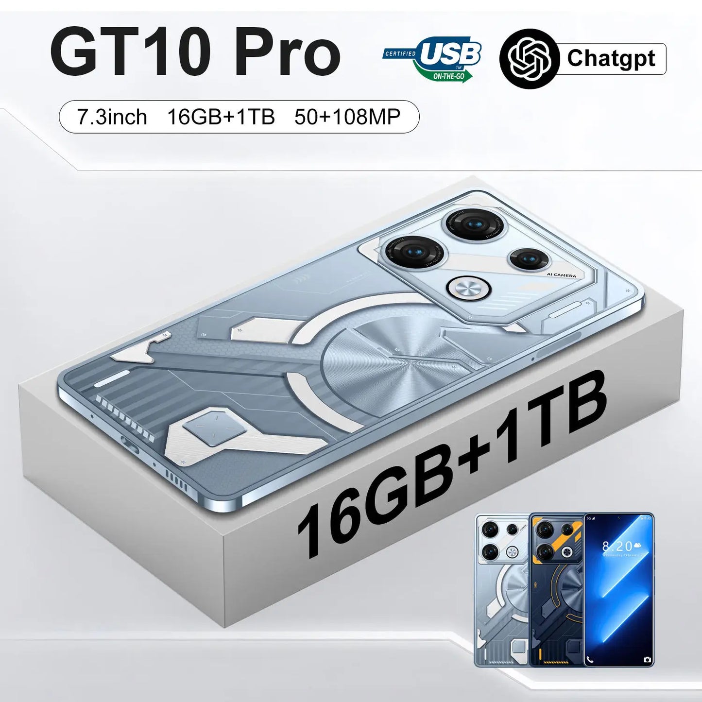 New Design 7.3 Inch Hd Large Screen  Original Gt10 5g Phone Android13 Smart Phone 16GB + 1TB I Nfinix Phones Dual SIM Card