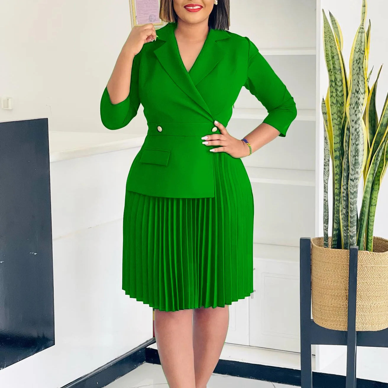 Wholesale Clothes Women Plus Size Lady Office Wear for Women Formal Business Dress Button Decoration Career Official Dressing