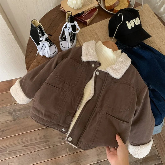 2022 Autumn Winter Infant Baby Boys Thicken Outwears Cotton Padded Coat Casual Solid Clothes Fleece Toddler Winter Jacket