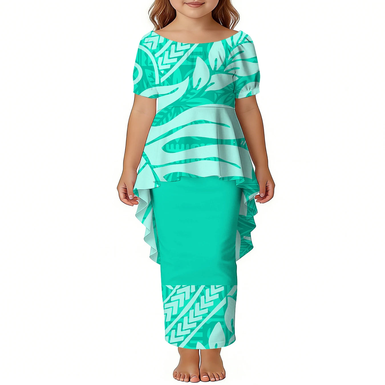 Custom Girls Puletasi Set Dress Top and Skirts Pacific Island Design Plus Size Kids Dress Short Sleeve Toddler Clothes Two Piece