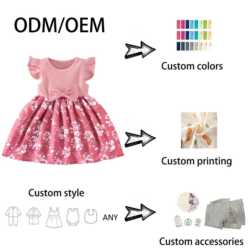 Toddler Girls Casual Floral Print Sleeveless Knee-Length Dress Bow Ruffle Chiffon Patchwork Summer Soft Stretchy Kids Clothes