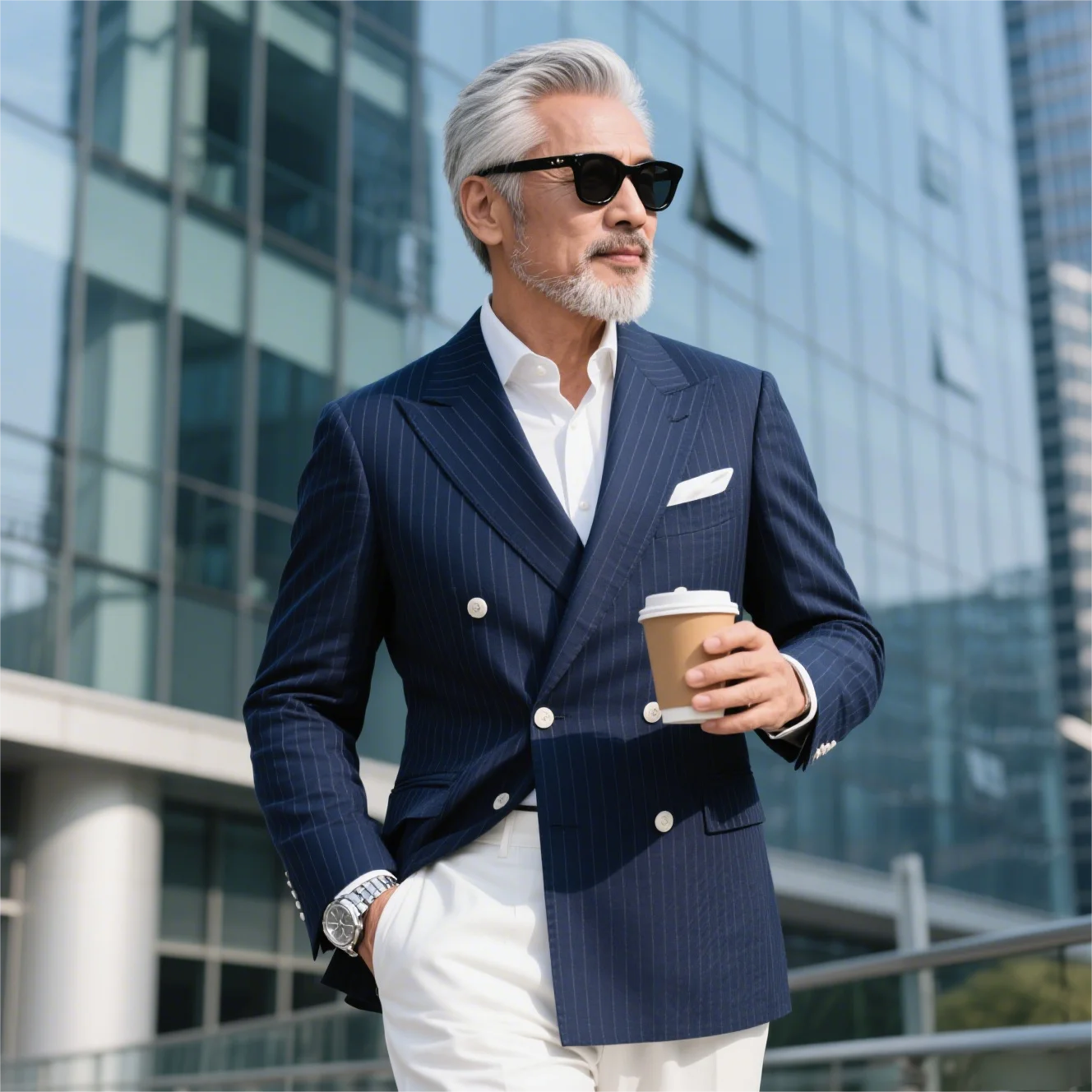 Luxury Anti-wrinkle Black with White Stripes Men's Regular Jacket