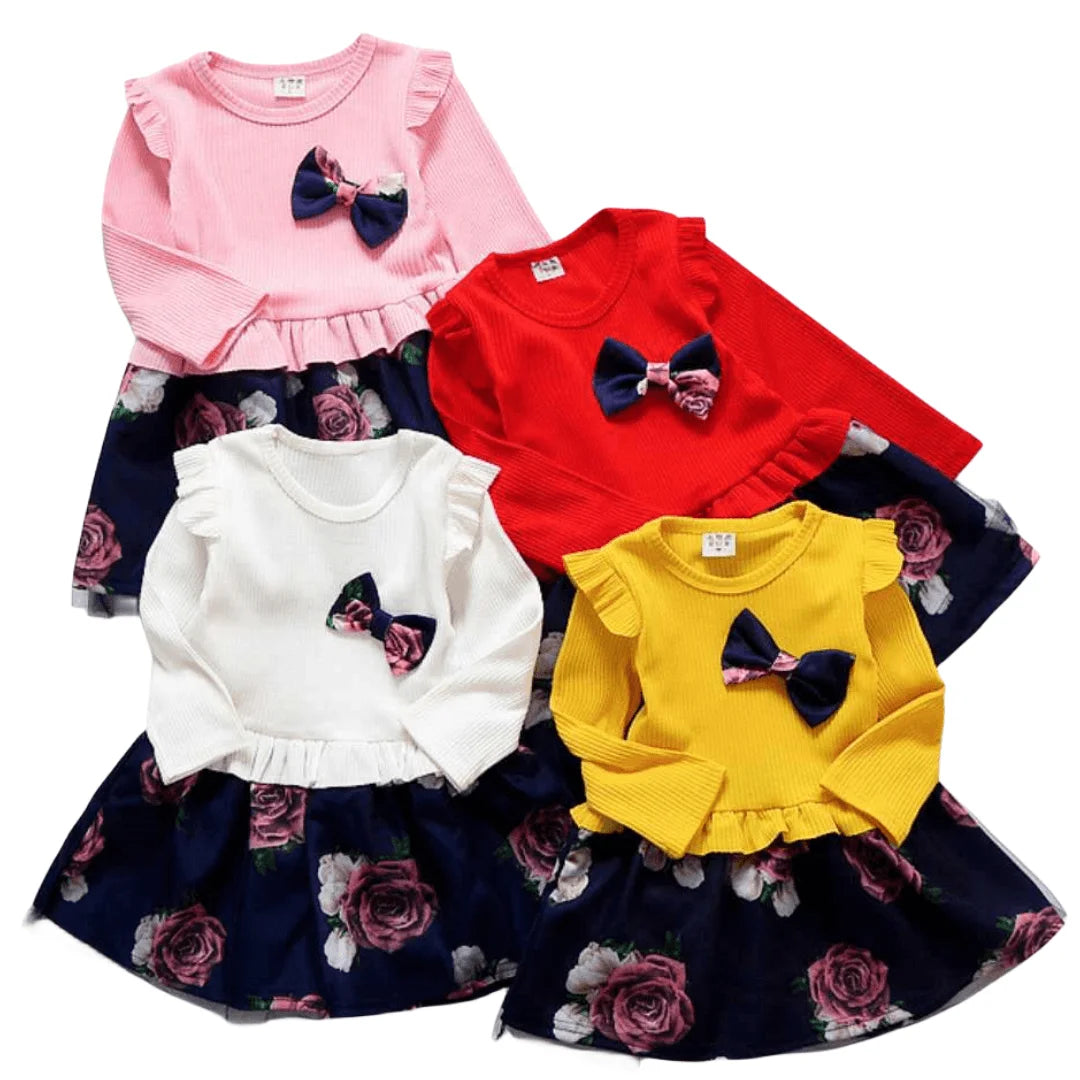 Flower Girl Dress Casual 1-9 Years Floral Baby Girls Dresses Cotton 4 Colors Wedding Party Children Clothes Birthday Clothing