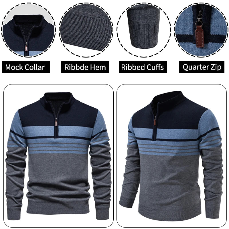 2026 New Arrival Men's Quarter Zip up Sweaters Slim Fit Lightweight Mock Neck Knitted Pullover Casual Polo Sweaters