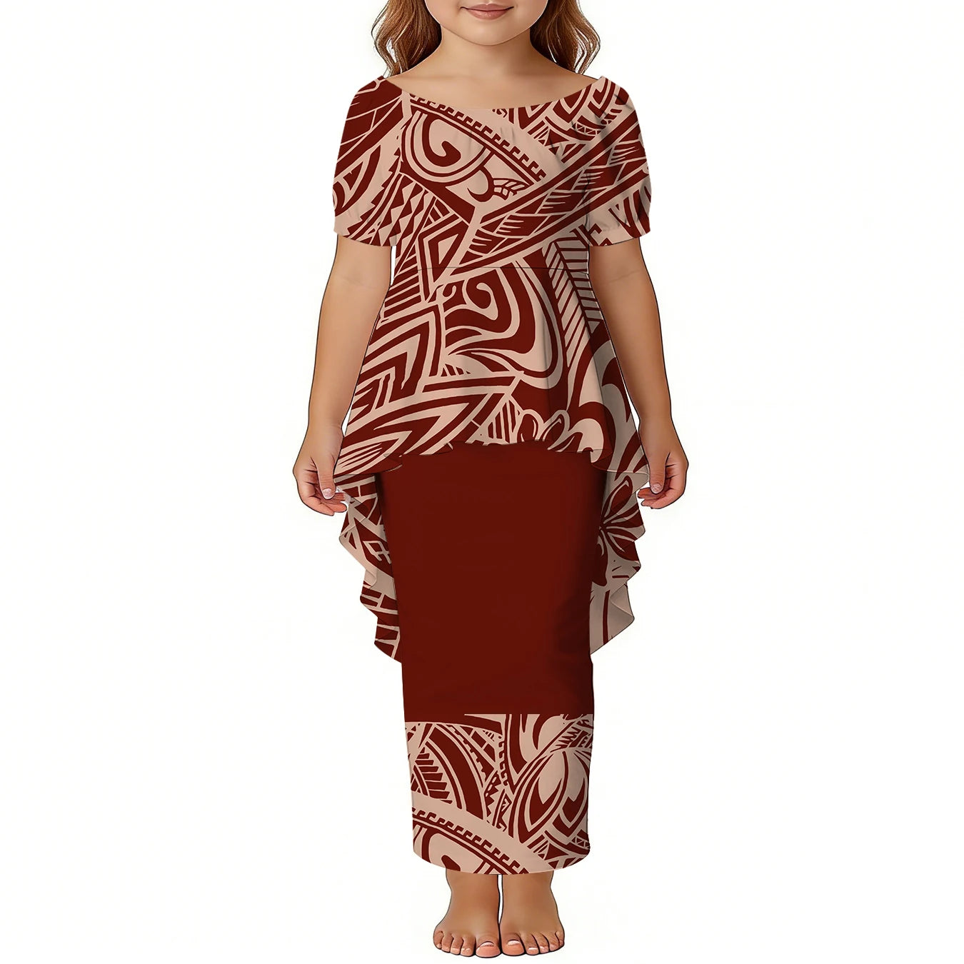 Custom Girls Puletasi Set Dress Top and Skirts Pacific Island Design Plus Size Kids Dress Short Sleeve Toddler Clothes Two Piece