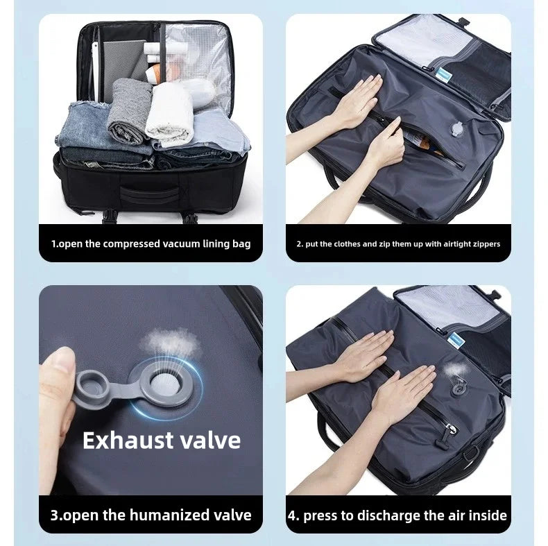 Built-In Compression Storage Vacuum Travel Bag Business Zippered Strap Zippered Letter Design Complements Laptop Backpacks