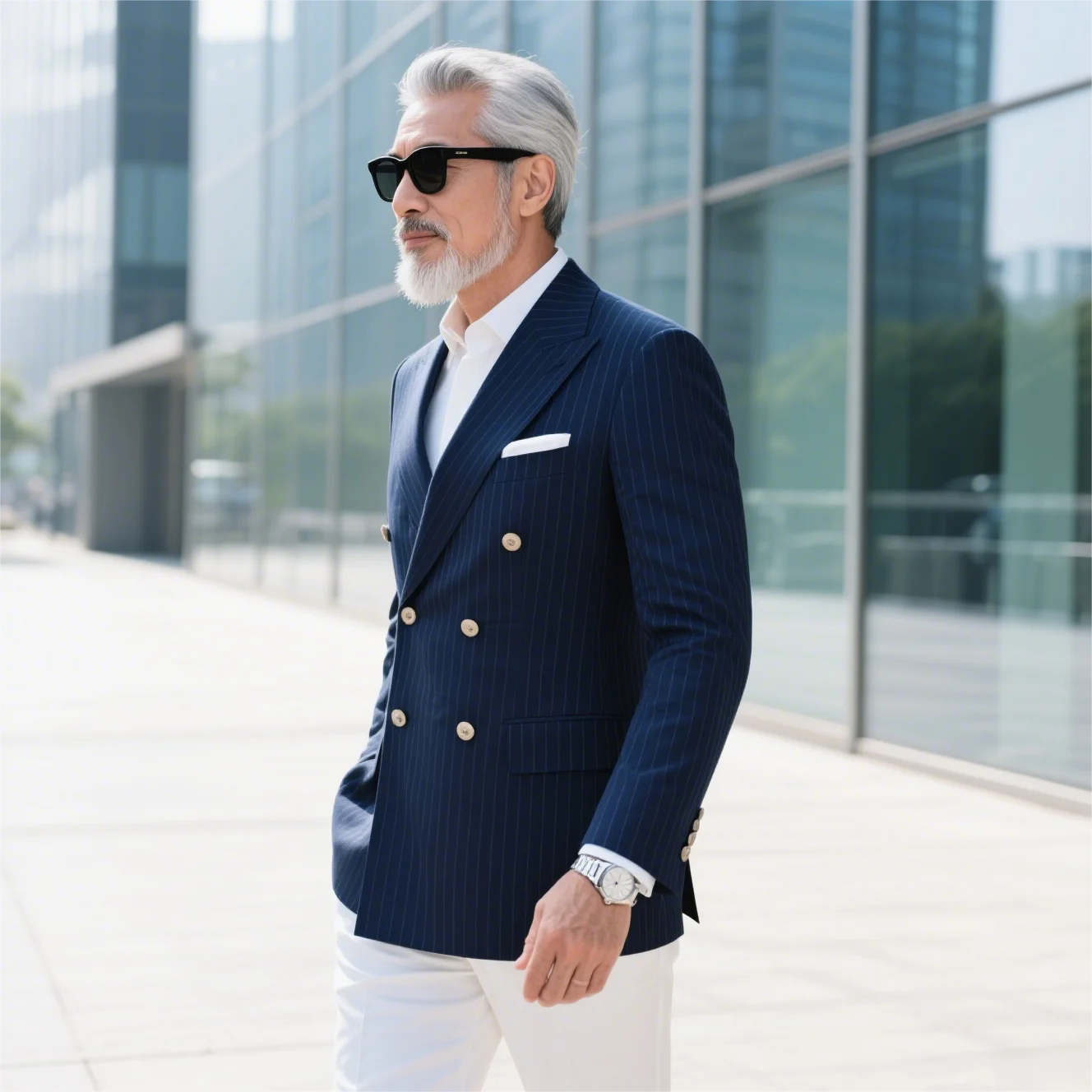 Luxury Anti-wrinkle Black with White Stripes Men's Regular Jacket
