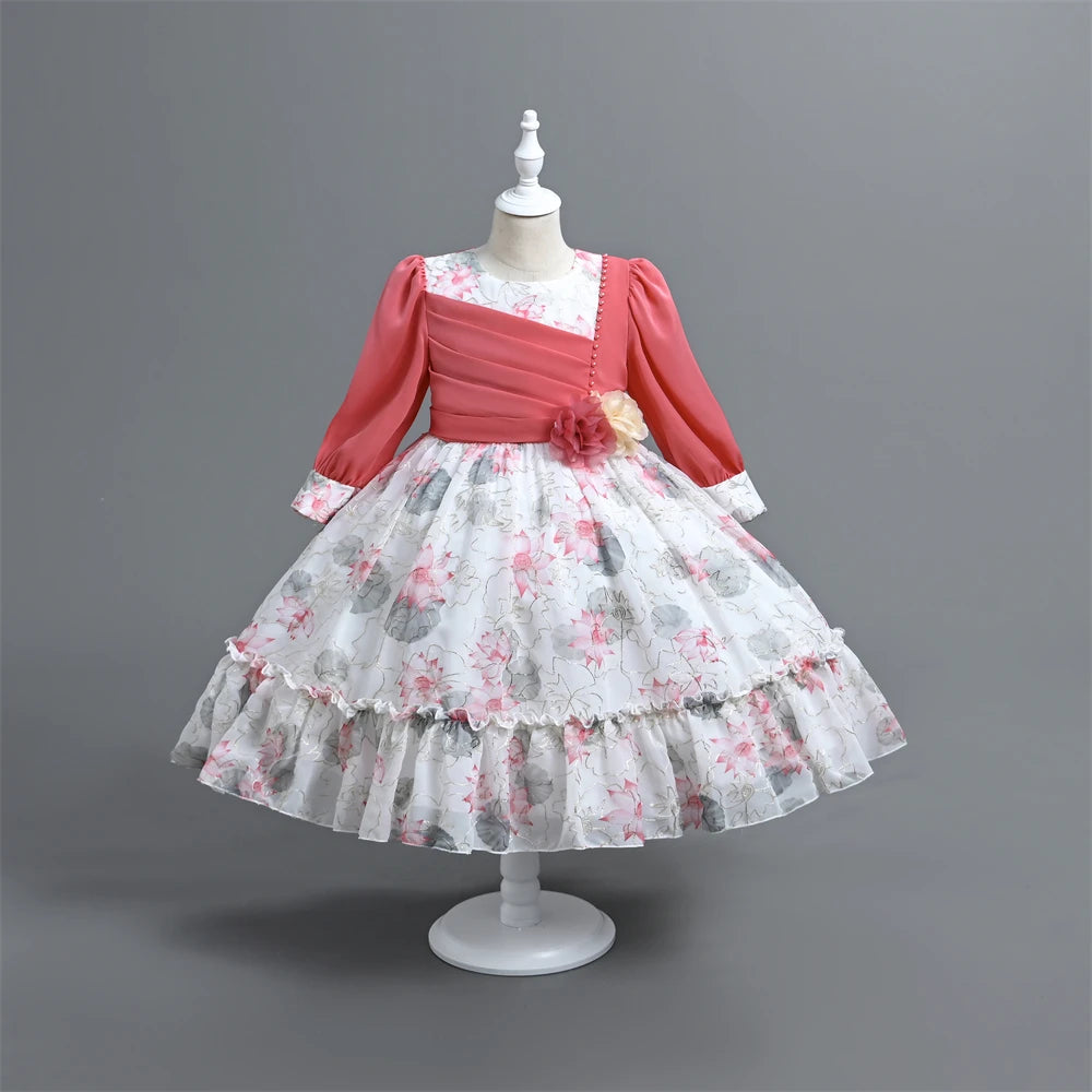 Girls Long Sleeve Flower Dress Kids Lace Dresses for Girls Children Autumn Winter Princess Party Costume Kids Casual Style Cloth