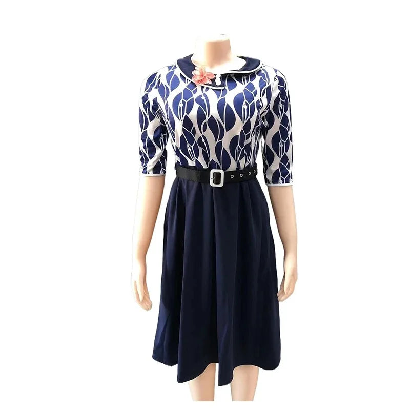 L-4XL Patchwork Pleated African Clothes Plus Size Africa Clothing Christmas Robe African Print Dresses for Women Dress
