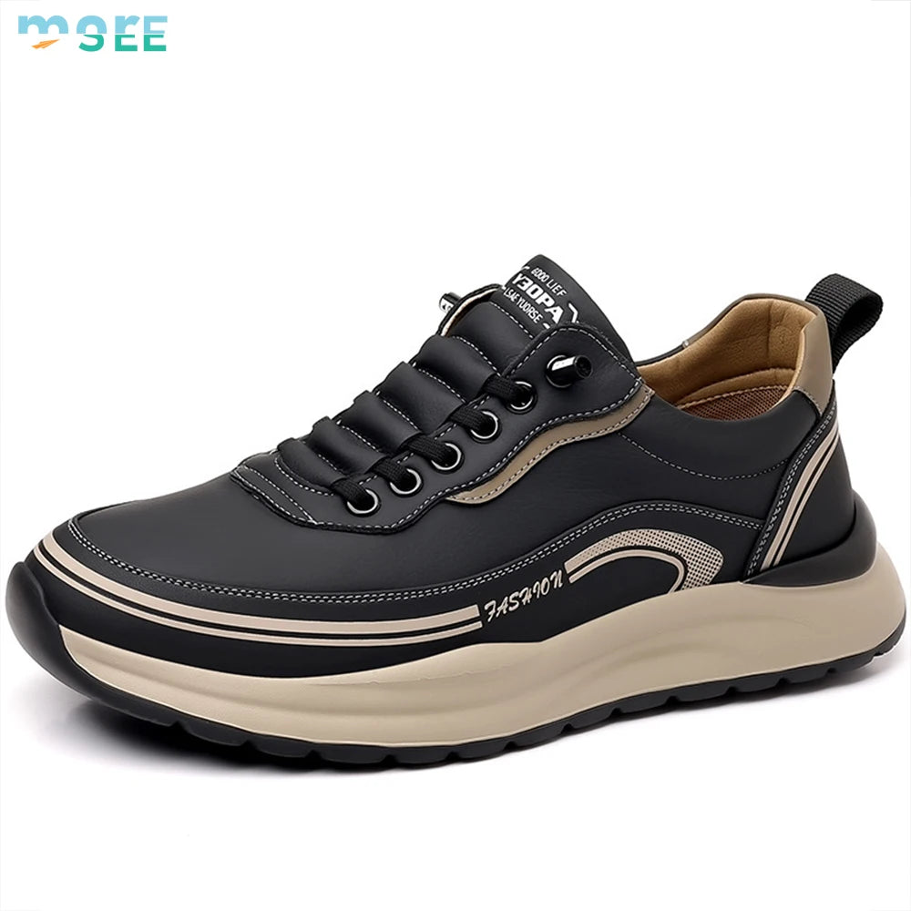 SeeMore New Men's Shoes Fashionable Leather-upper Outdoor Hiking Boots Middle-aged/elderly People Running Shoes