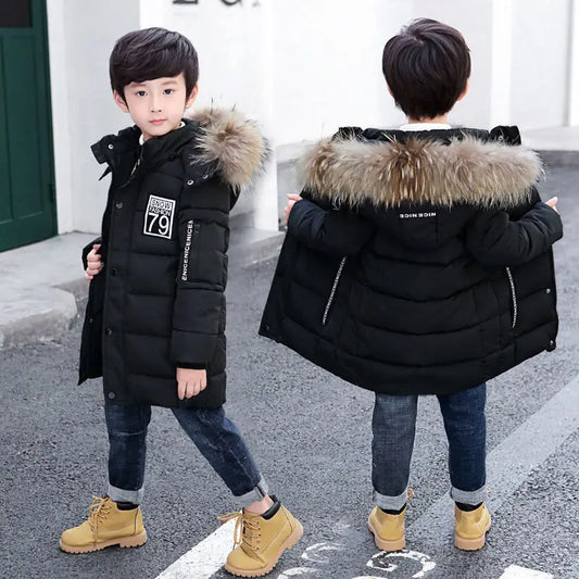 Children New Fashion Winter Outwear for Boys Warm Hooded Long Coat 90% Cotton Baby Casual Jackets Clothes for Boys Kids Parkas