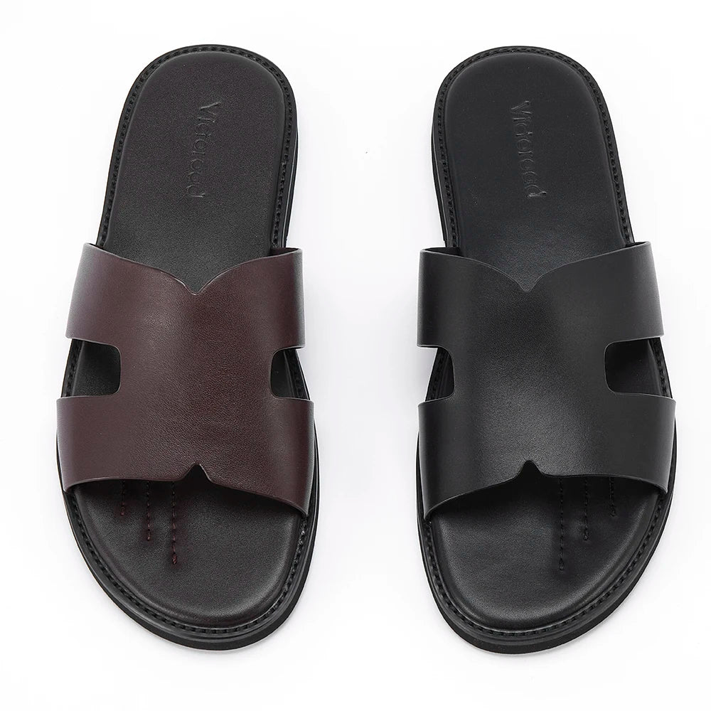 2025 Elegant Men's Calf Leather Non-slip Slippers Top Grade Cowhide Vamp Soft Comfortable Breathable Mens Daily Sandals Shoes