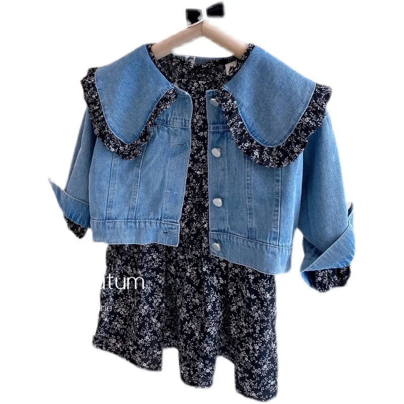 Autumn Korean Design Little Baby Girls Long Sleeve Flower A-Line Breathable Eco-Friendly Dresses Toddler Kids