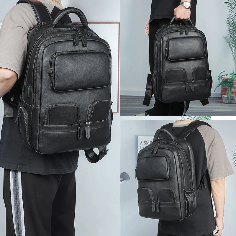 Fashion Designer Luxury High Quality Men's Travel Business Computer Notebook Backpack Waterproof Leather Backpack School Bag