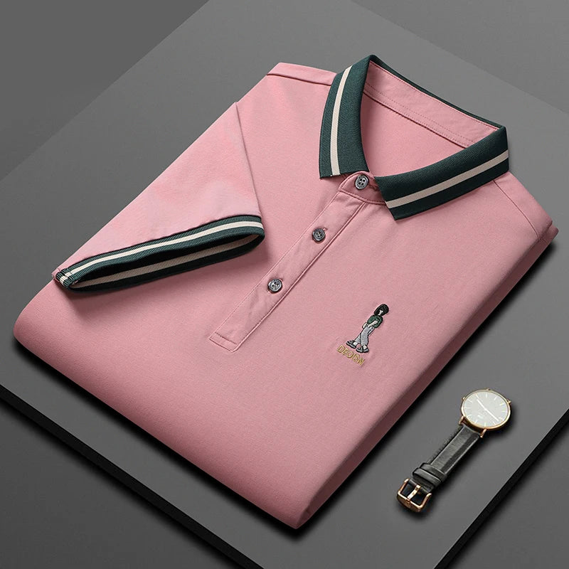 ANSZKTN Men Summer High-quality Men's Lapel T-shirt Light Business Casual Short Sleeve Embroidery Series POLO Shirt