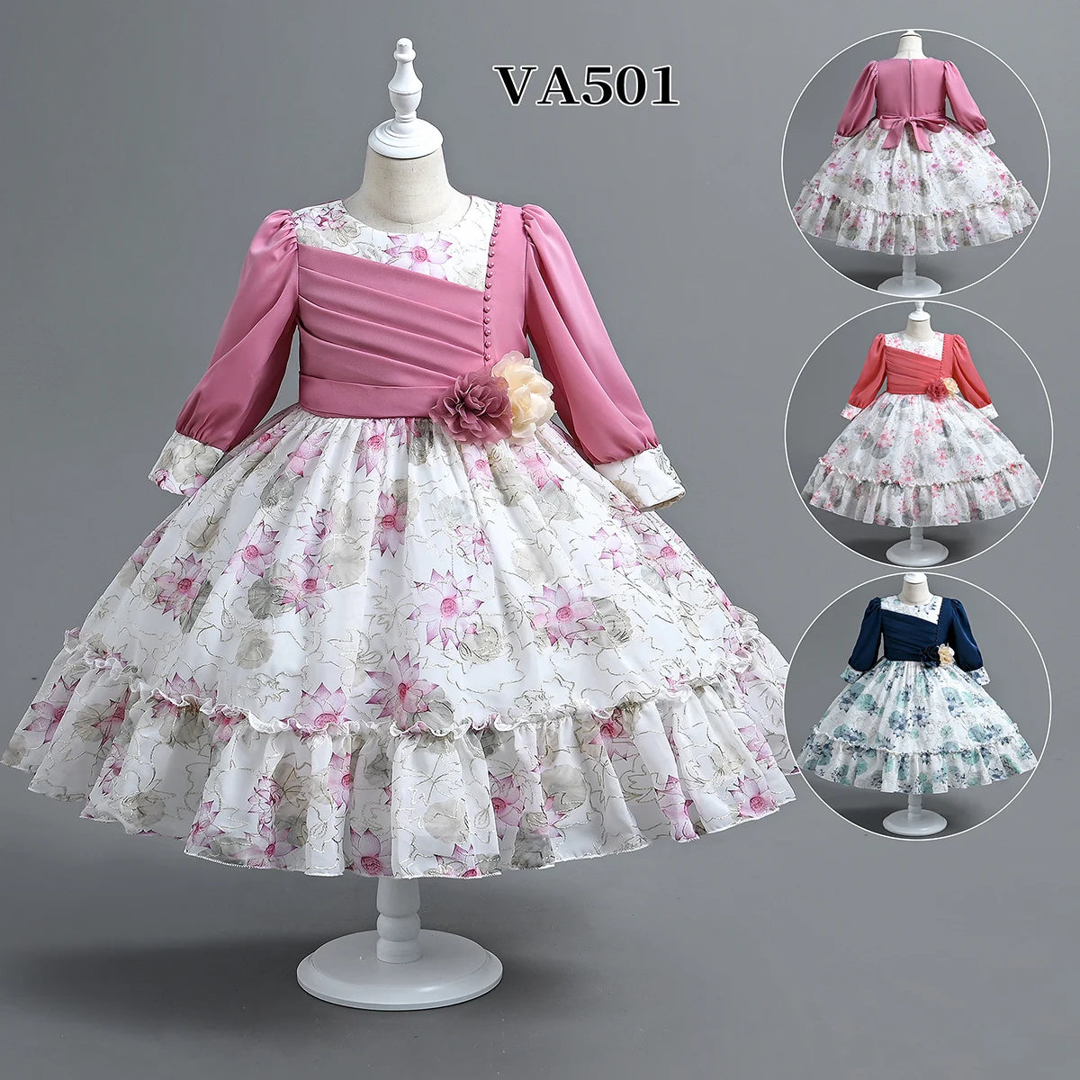 Girls Long Sleeve Flower Dress Kids Lace Dresses for Girls Children Autumn Winter Princess Party Costume Kids Casual Style Cloth