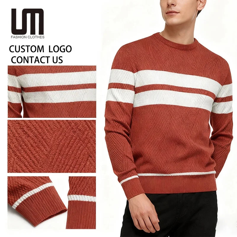 High Quality Wholesale Winter Hot Selling Men Clothes Casual Warm Stripe Pullovers Basic Slim Plus Size Sweaters