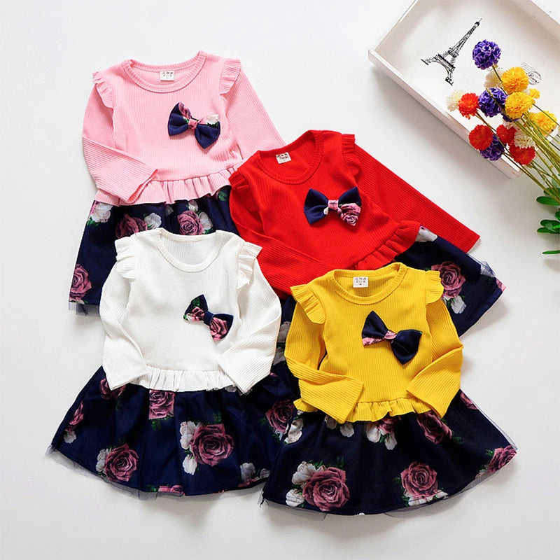 Flower Girl Dress Casual 1-9 Years Floral Baby Girls Dresses Cotton 4 Colors Wedding Party Children Clothes Birthday Clothing