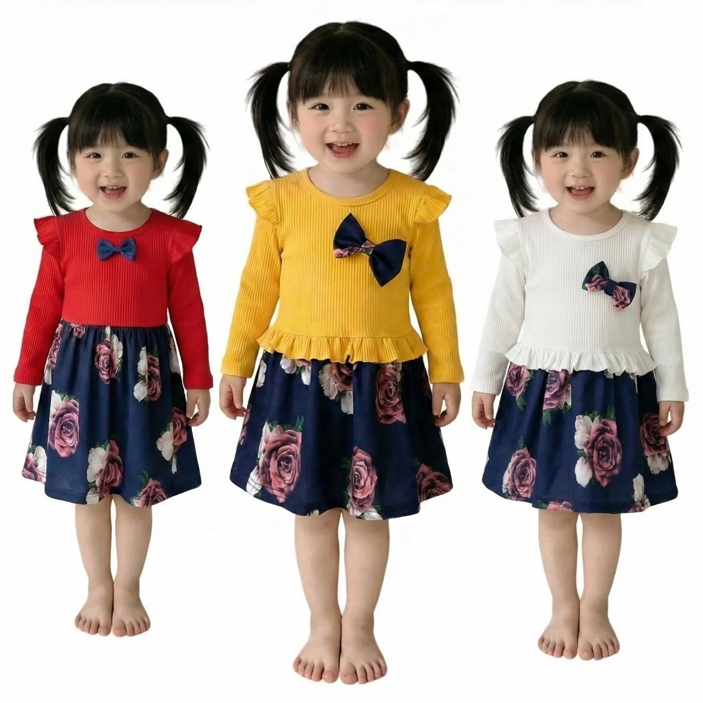 Flower Girl Dress Casual 1-9 Years Floral Baby Girls Dresses Cotton 4 Colors Wedding Party Children Clothes Birthday Clothing