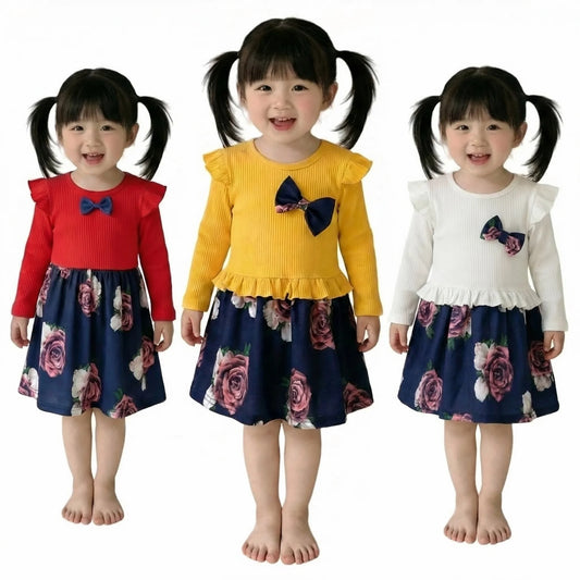 Flower Girl Dress Casual 1-9 Years Floral Baby Girls Dresses Cotton 4 Colors Wedding Party Children Clothes Birthday Clothing