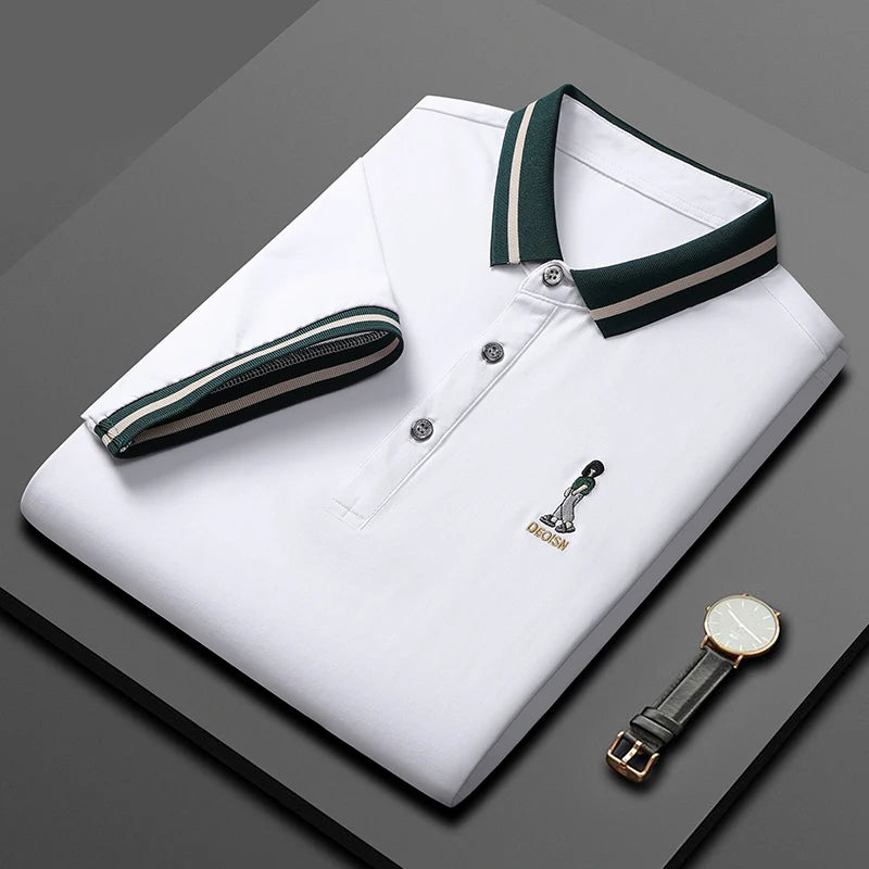 ANSZKTN Men Summer High-quality Men's Lapel T-shirt Light Business Casual Short Sleeve Embroidery Series POLO Shirt