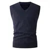 V-Neck Knit Vest Men Gentleman Layering Autumn Winter Waistcoat Solid Color Sweater Yarn Sleeveless Casual