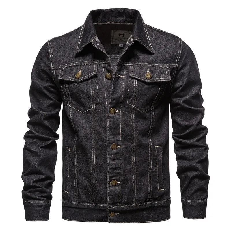 Fashion Casual Cotton Jean Jacket Men Plus Size Solid Denim Jacket Outdoor High Street Thick Denim Coat for Men
