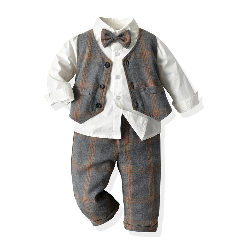 Kids Outdoor Fashion Clothes Sets Autumn Winter Long Shirt with Pants Luxury Children Boys Gentleman Clothes Sets