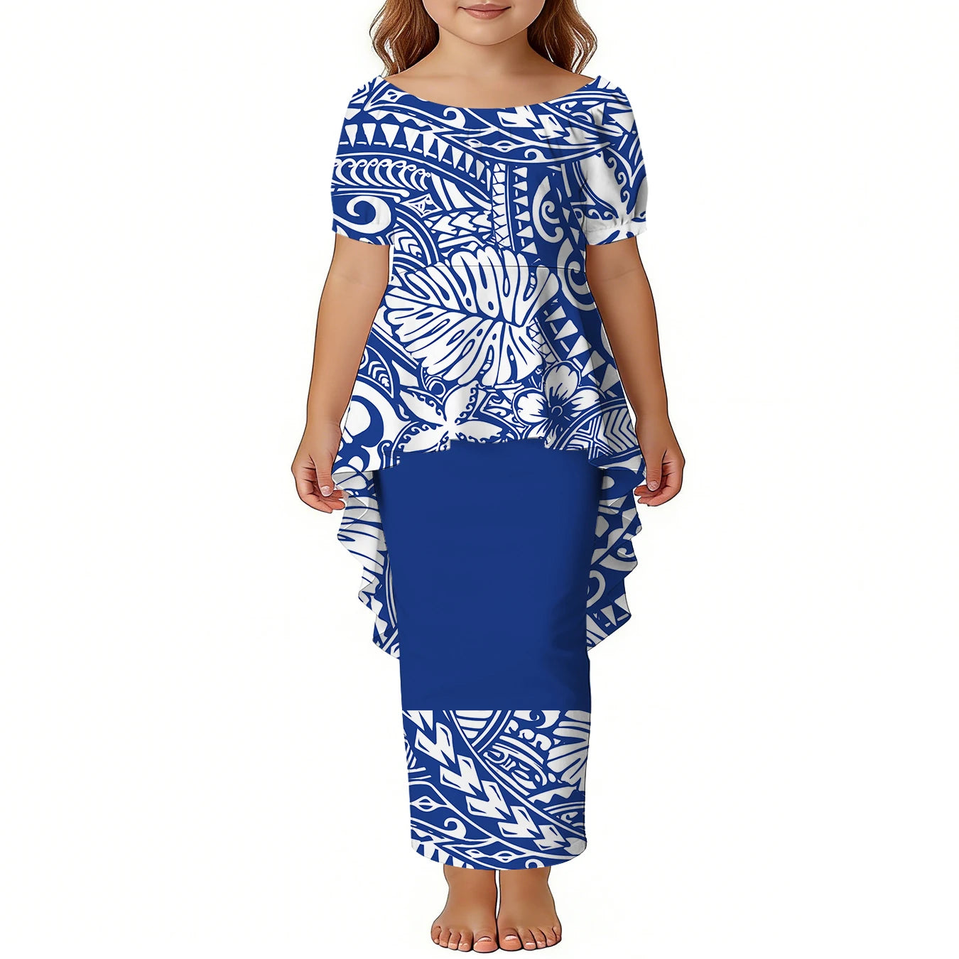 Custom Girls Puletasi Set Dress Top and Skirts Pacific Island Design Plus Size Kids Dress Short Sleeve Toddler Clothes Two Piece
