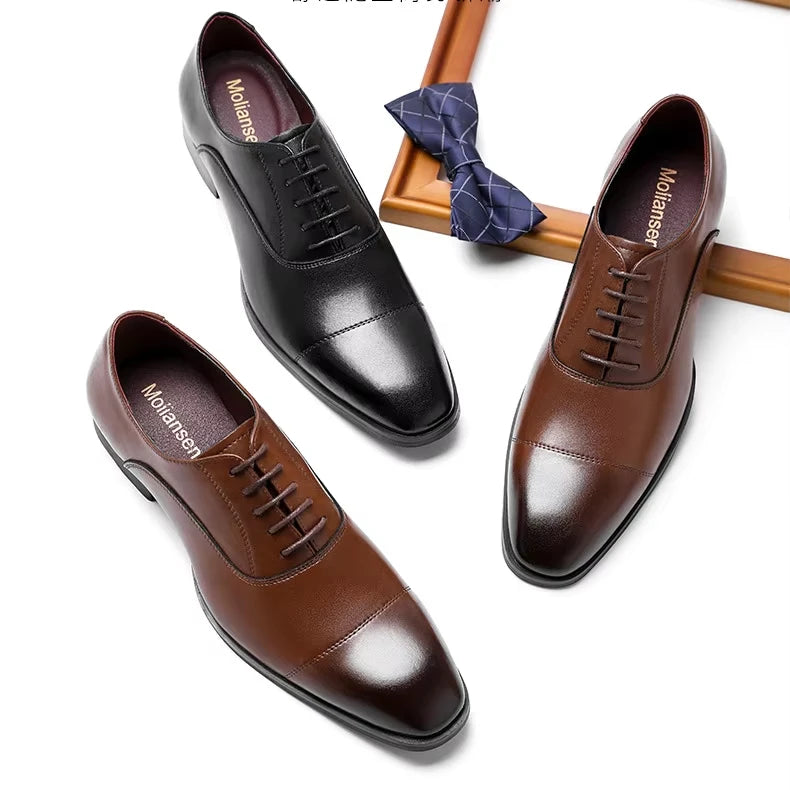 Pure Cow Cushioning & Breathable Loafers Style Leather Formal Material Fashion Men Genuine Height Increasing Dress Shoes