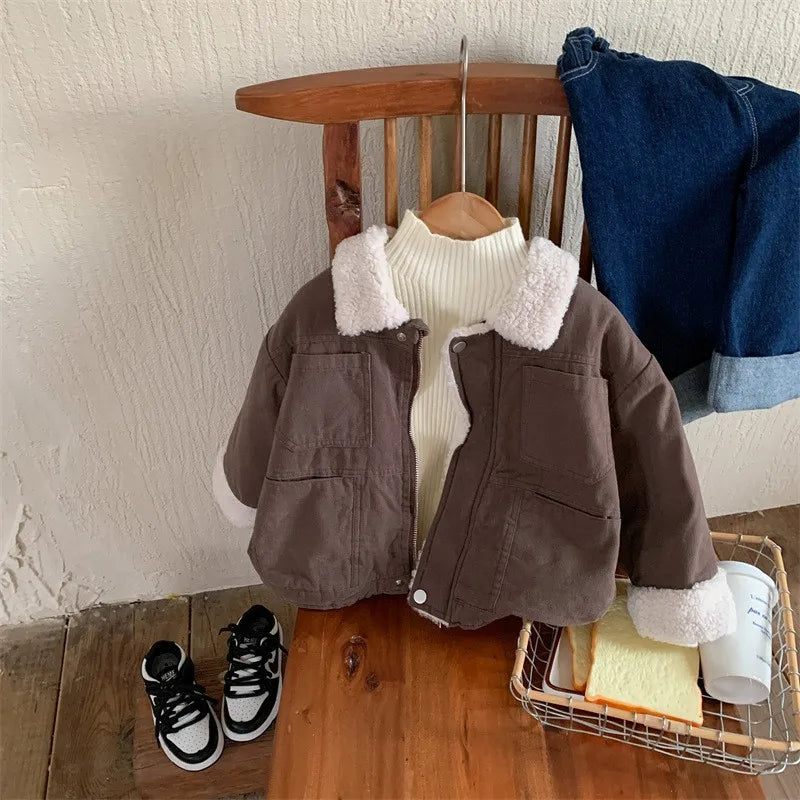 2022 Autumn Winter Infant Baby Boys Thicken Outwears Cotton Padded Coat Casual Solid Clothes Fleece Toddler Winter Jacket