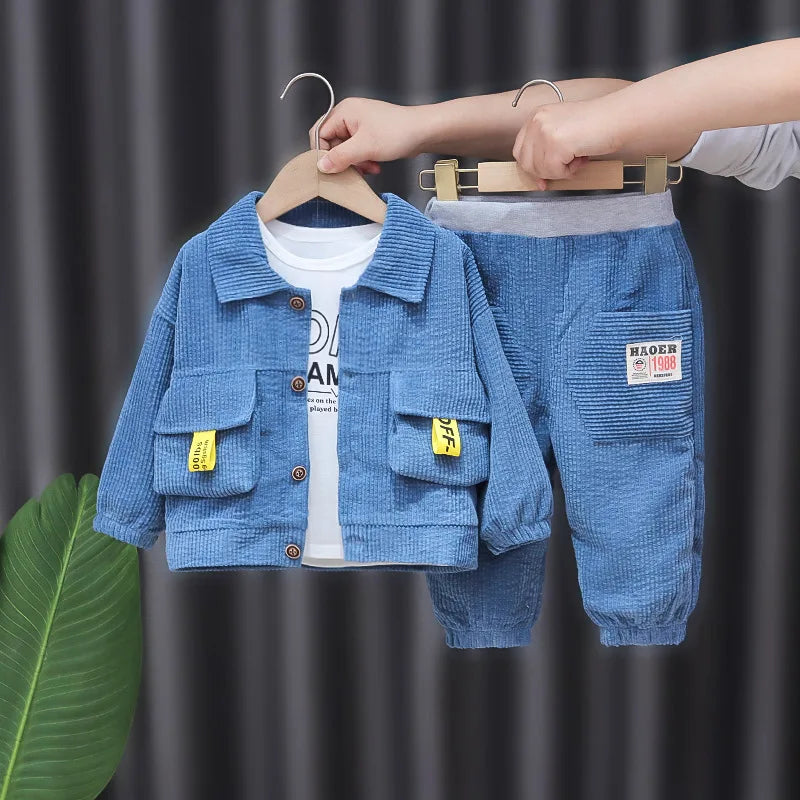 Wholesalers Kids Clothes Sets Boys Clothing Children Three-Piece Set Sweat Suits Winter Kids Cardigan Boys Clothing Sets