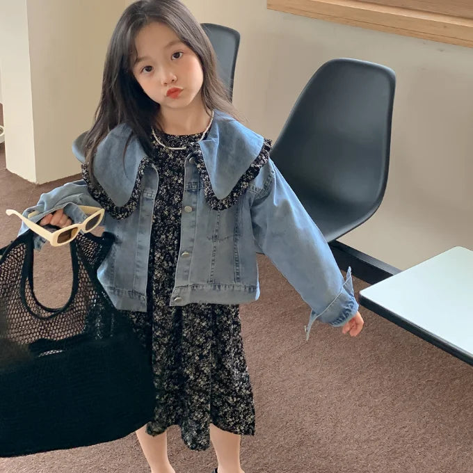 Autumn Korean Design Little Baby Girls Long Sleeve Flower A-Line Breathable Eco-Friendly Dresses Toddler Kids