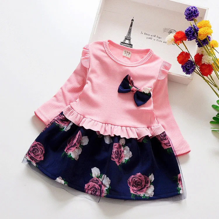 Flower Girl Dress Casual 1-9 Years Floral Baby Girls Dresses Cotton 4 Colors Wedding Party Children Clothes Birthday Clothing