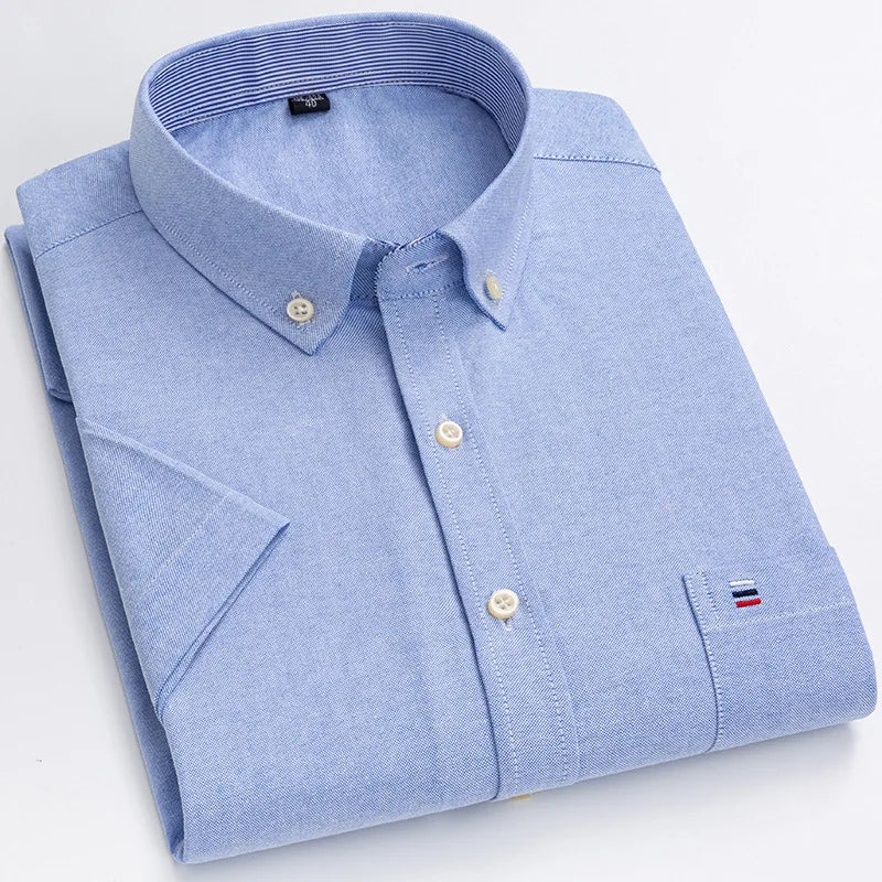Men's Casual Cotton Linen Knitted Yarn Dyed Short-Sleeved Shirt New Generation Summer Collection Breathable Sweat-Absorbent