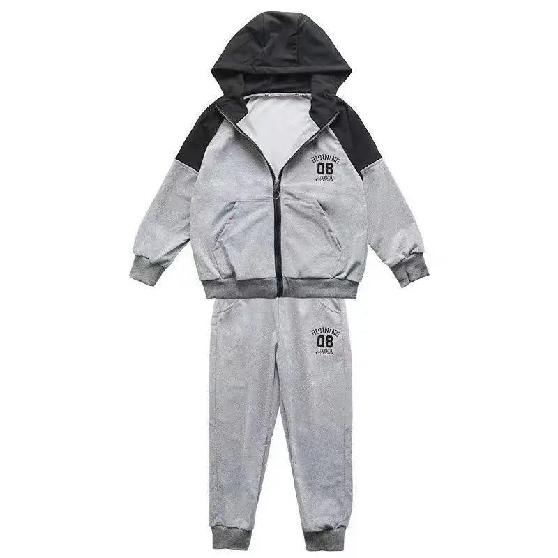 Autumn and Spring New Style Boys' Casual Sports Two-Piece Hooded Cardigan Sweatshirt Jacket Set for Kids