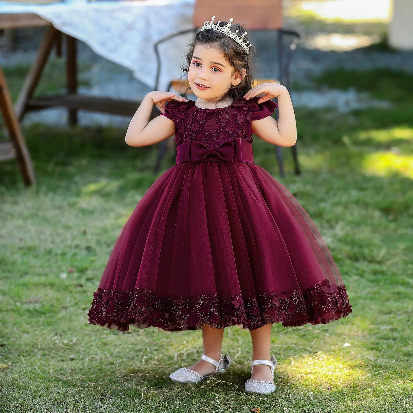 Summer 1 Year Baby Birthday Dress Children Christening Clothing Baptism Toddler Party Kids Costume Blue Flower Lace Princess