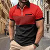 Custom Design Men's Zipper Collar T-shirts Printed Fashion Striped Business Casual Short Sleeve Polo Shirts