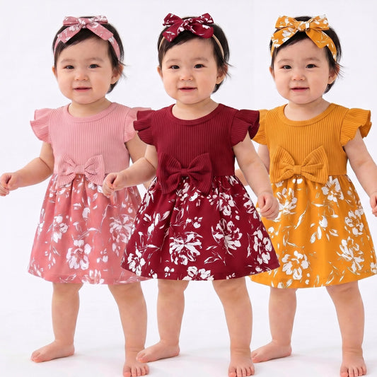Little Girl 2-Piece Cotton Breathable Princess Dress Baby Set 0-2 Years Old Summer Sweet Bow Fly Sleeve