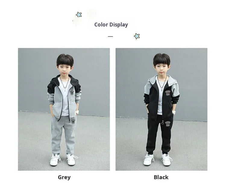 Autumn and Spring New Style Boys' Casual Sports Two-Piece Hooded Cardigan Sweatshirt Jacket Set for Kids