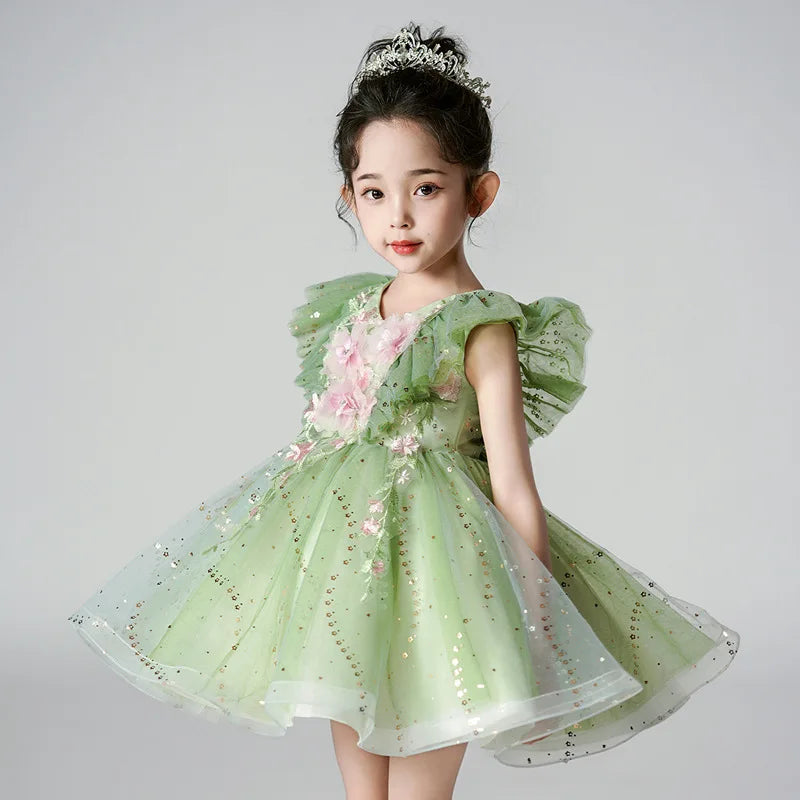 Little Girls Green Dresses for Girls Costume Kids Fairy Cosplay Flower Baby Princess Clothes Christmas Party Outfit