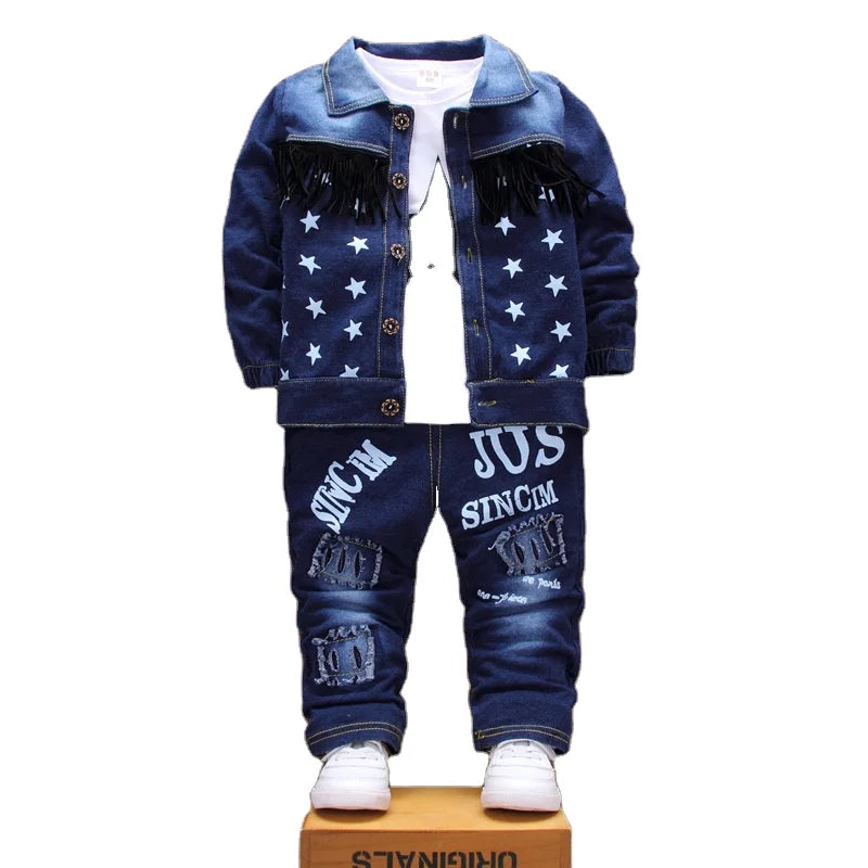 Wholesale Cowboy Baby Boy Clothes Fashionable Baby Boy Clothes Set Casual Boys Jeans Denim Suits 3 Pcs Sets