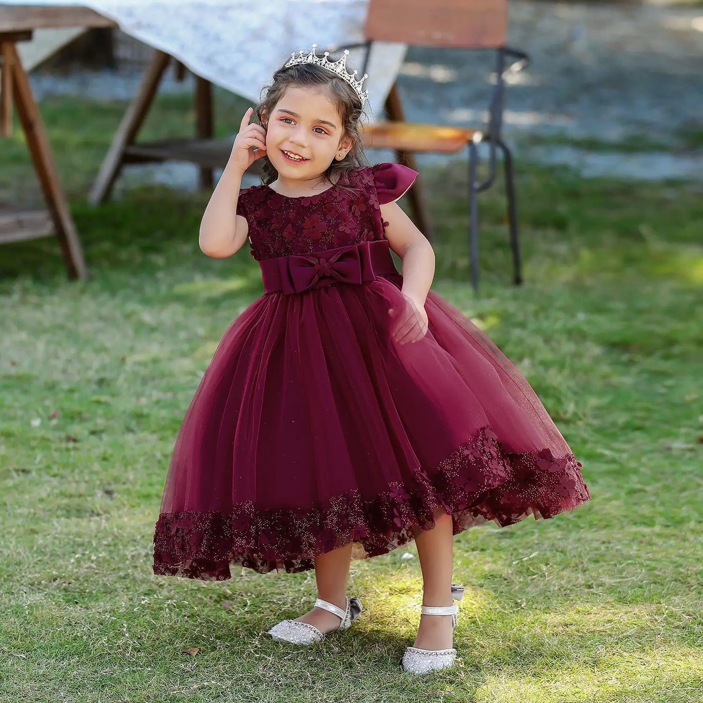 Summer 1 Year Baby Birthday Dress Children Christening Clothing Baptism Toddler Party Kids Costume Blue Flower Lace Princess