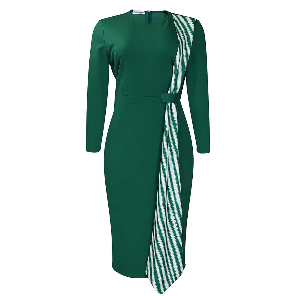 Latest Style Slim Long Sleeve Official Ladies Stretchy Skin Body Fit Straight Fashion Formal Work African Career Dress for Women