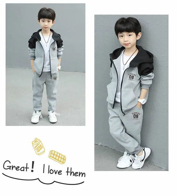 Autumn and Spring New Style Boys' Casual Sports Two-Piece Hooded Cardigan Sweatshirt Jacket Set for Kids