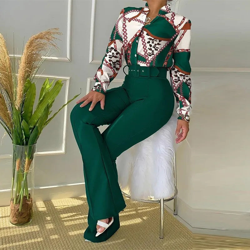 2026 Spring New Sweet Style Women's Stand up Collar Long Sleeve Shirt and Pants Printed Casual Fashion Two Piece Set