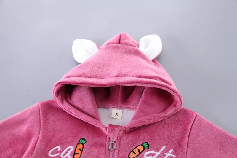2025 Winter Casual Baby Clothing Set 3pcs Kids Bear Pattern Hooded Coat Warm Outfits for Children